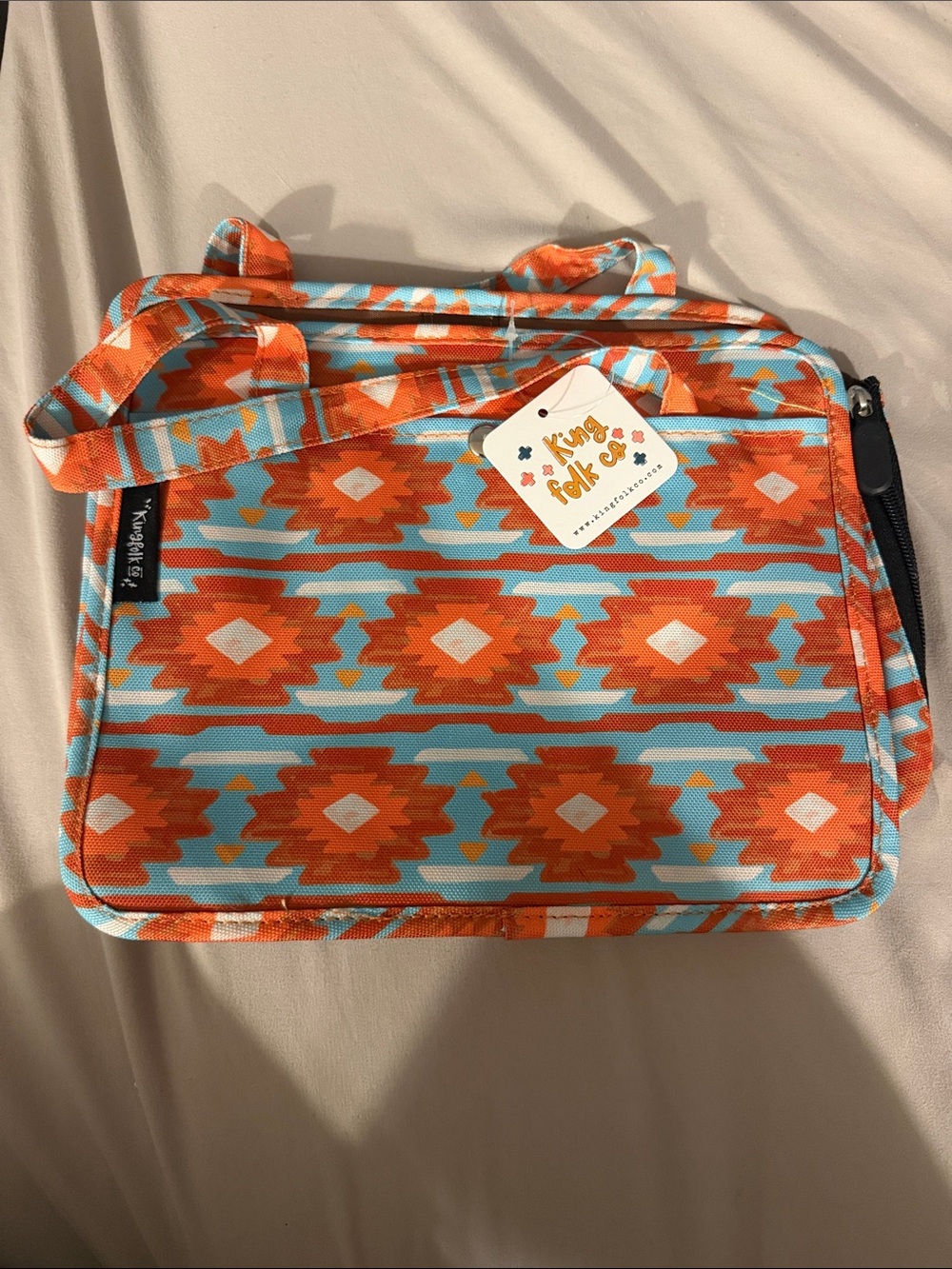 Patterned Mini Shoulder Bag in Orange & Light Blue